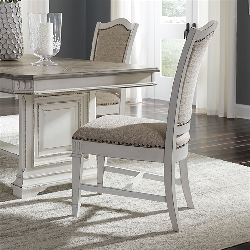 Pemberly Row 7 Piece Trestle Dining Set with Hostess Chairs in Antique White
