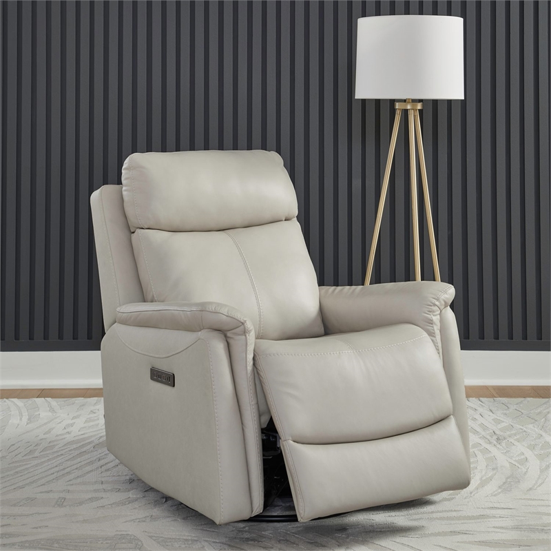 Pemberly Row Triple Power Swivel Glide Recliner with Charging in Gray Fabric