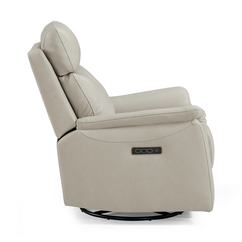 Pemberly Row Triple Power Swivel Glide Recliner with Charging in Gray Fabric