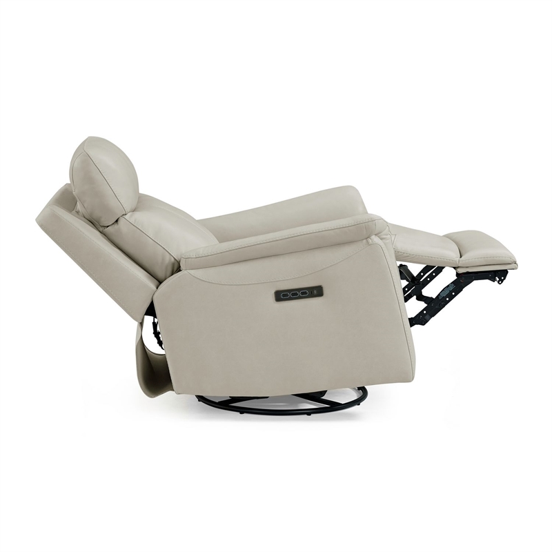 Pemberly Row Triple Power Swivel Glide Recliner with Charging in Gray Fabric