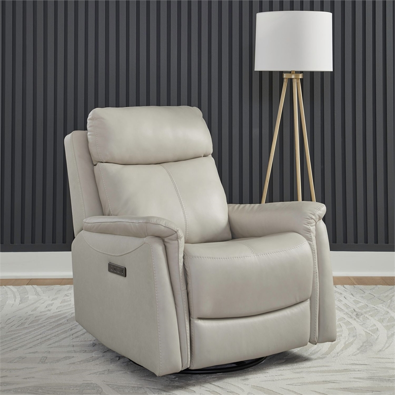 Pemberly Row Triple Power Swivel Glide Recliner with Charging in Gray Fabric