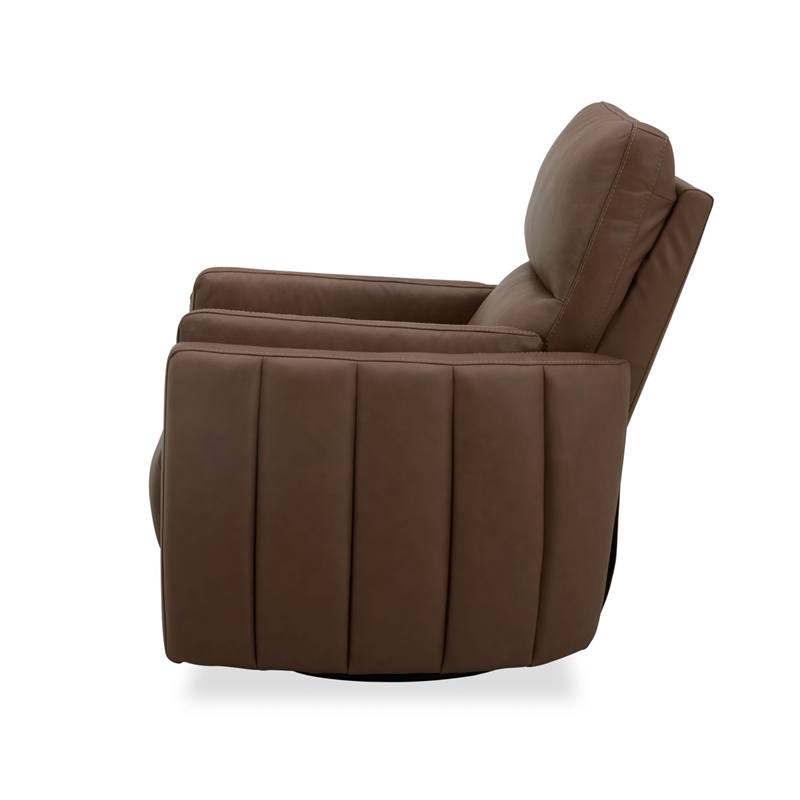 Pemberly Row Triple Power Swivel Glide Recliner with Cushion Arms in Brown