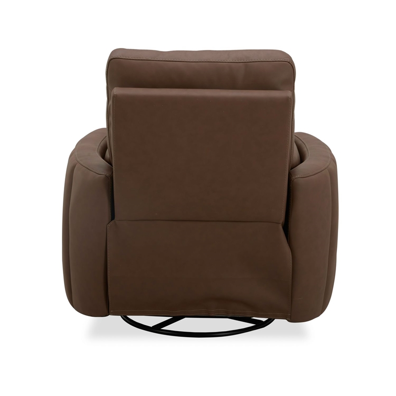 Pemberly Row Triple Power Swivel Glide Recliner with Cushion Arms in Brown