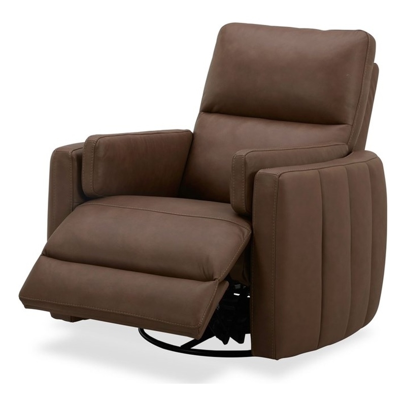 Pemberly Row Triple Power Swivel Glide Recliner with Cushion Arms in Brown