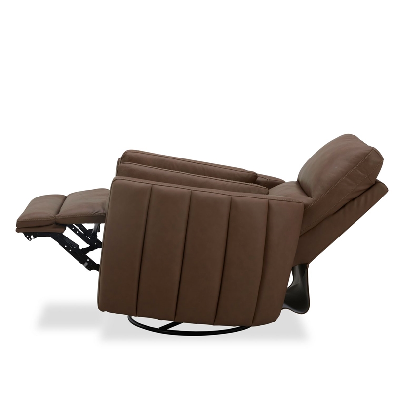 Pemberly Row Triple Power Swivel Glide Recliner with Cushion Arms in Brown