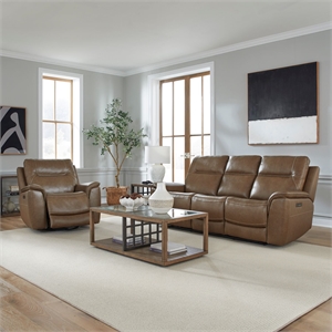 Pemberly Row Triple Zero Gravity Power Reclining Sofa and Recliner in Brown