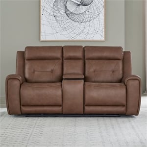 Pemberly Row Zero Gravity Power Reclining Loveseat with Console in Brown