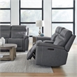 Pemberly Row Triple Power Reclining Sofa Loveseat and Recliner in Blue Gray