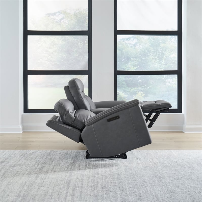 Pemberly Row Triple Power Reclining Sofa Loveseat and Recliner in Blue Gray