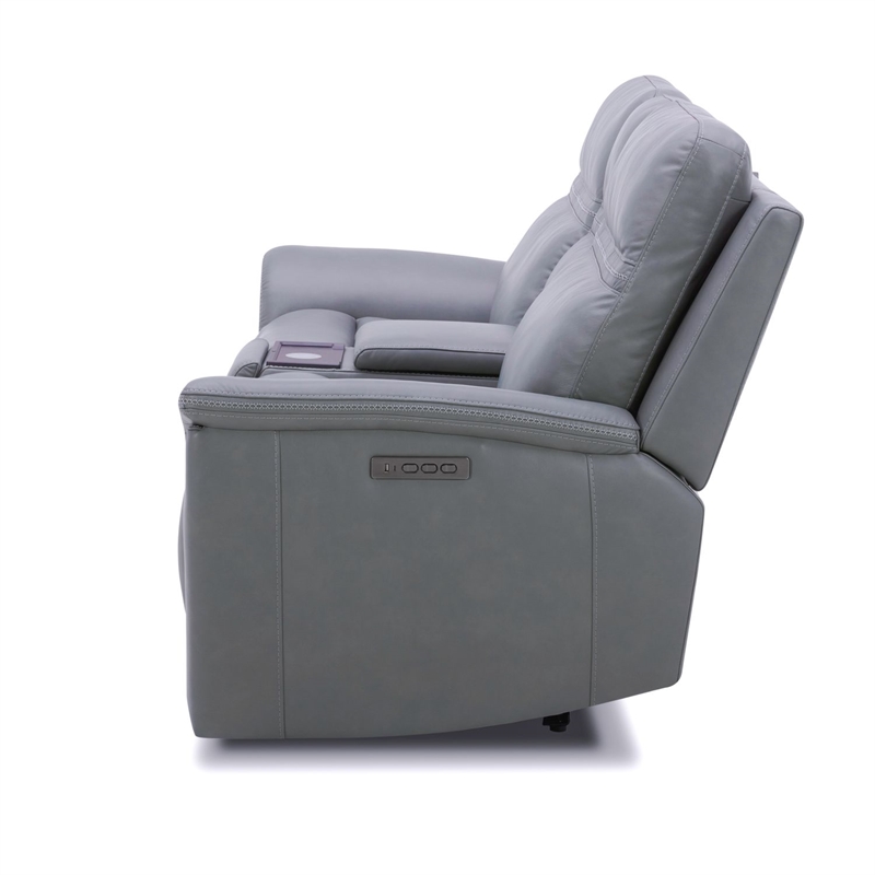Pemberly Row Triple Power Reclining Sofa Loveseat and Recliner in Blue Gray