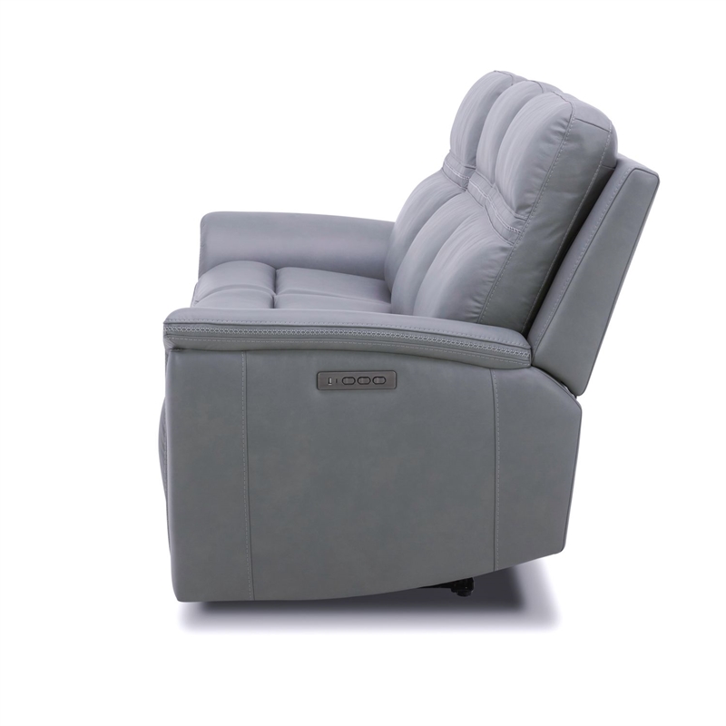Pemberly Row Triple Power Reclining Sofa Loveseat and Recliner in Blue Gray