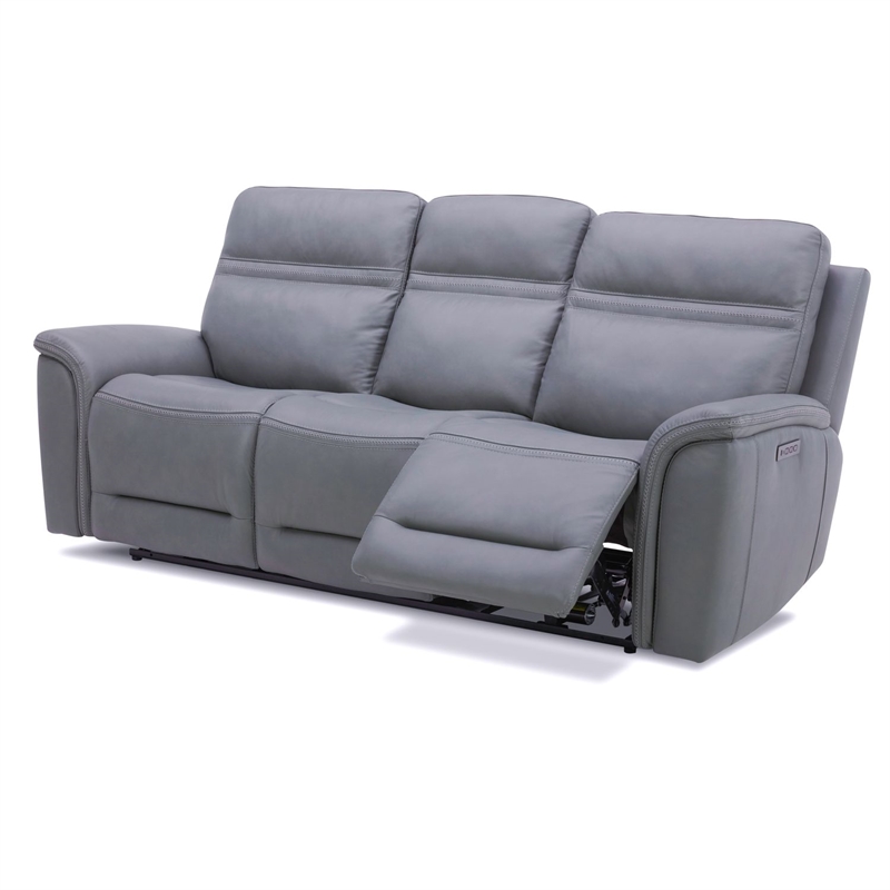 Pemberly Row Triple Power Reclining Sofa Loveseat and Recliner in Blue Gray