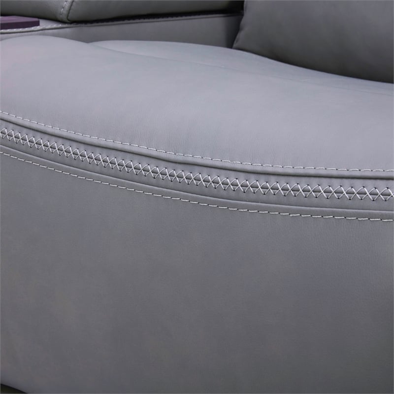 Pemberly Row Triple Power Reclining Sofa Loveseat and Recliner in Blue Gray