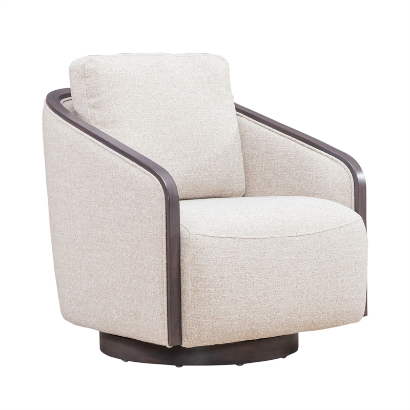 Pemberly Row Upholstered Swivel Accent Chair with Removable Cushion in Brown