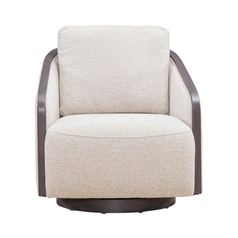 Pemberly Row Upholstered Swivel Accent Chair with Removable Cushion in Brown