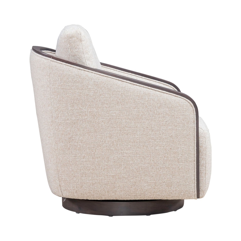 Pemberly Row Upholstered Swivel Accent Chair with Removable Cushion in Brown
