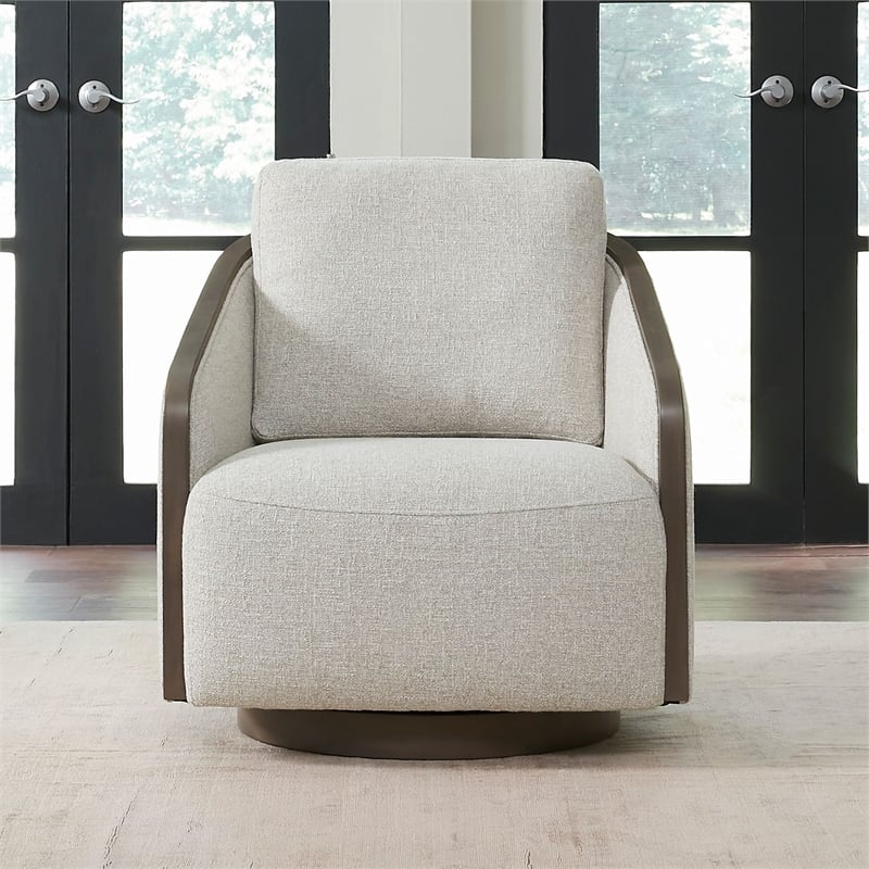 Pemberly Row Upholstered Swivel Accent Chair with Removable Cushion in Brown