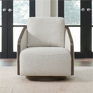 Pemberly Row Upholstered Swivel Accent Chair with Removable Cushion in Brown