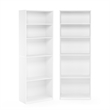 Pemberly Row Set of 2 Five Tier Bookshelf with Adjustable Shelf in White