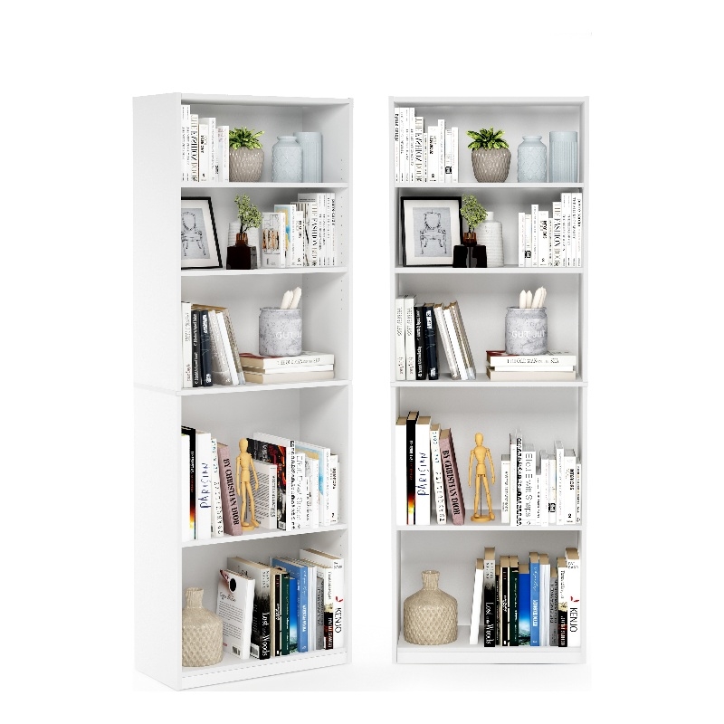 Pemberly Row Set of 2 Five Tier Bookshelf with Adjustable Shelf in White