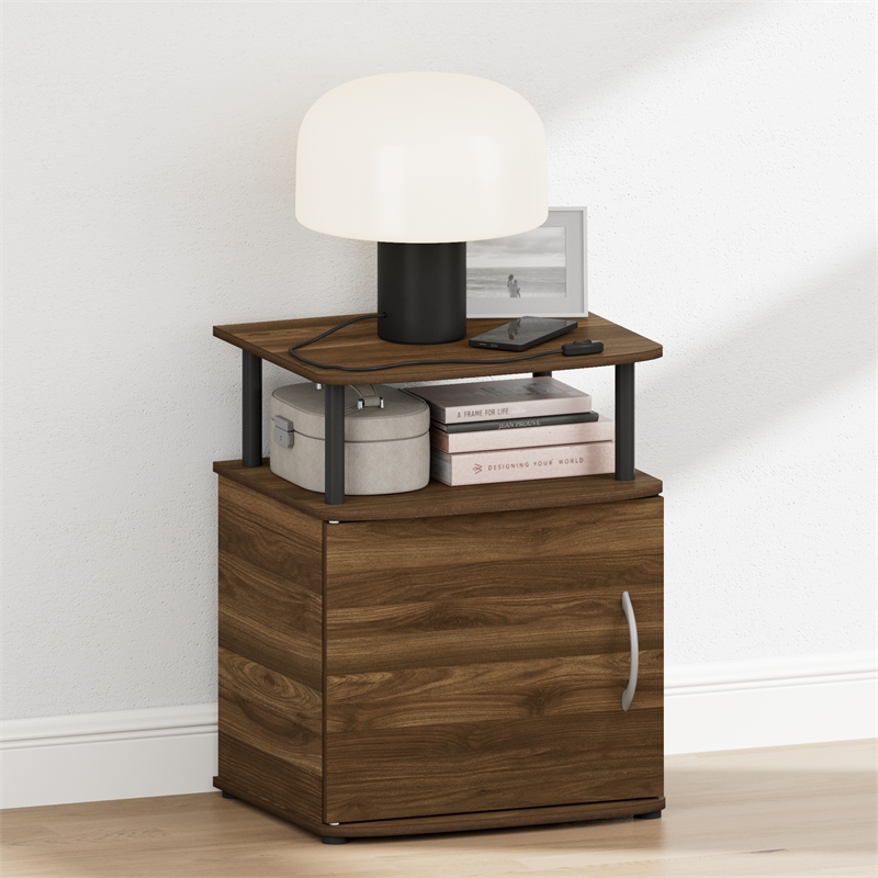 Pemberly Row Nightstand with Open Shelf and Door Cabinet in Columbia Walnut