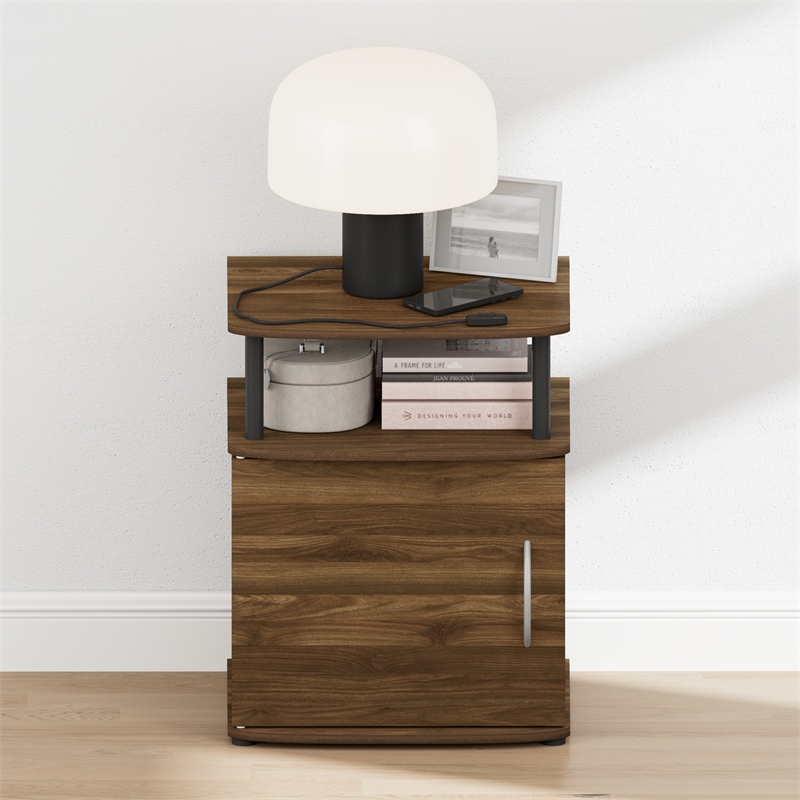 Pemberly Row Nightstand with Open Shelf and Door Cabinet in Columbia Walnut