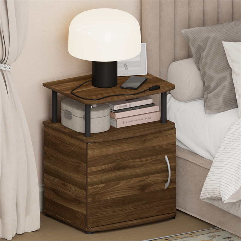 Pemberly Row Nightstand with Open Shelf and Door Cabinet in Columbia Walnut