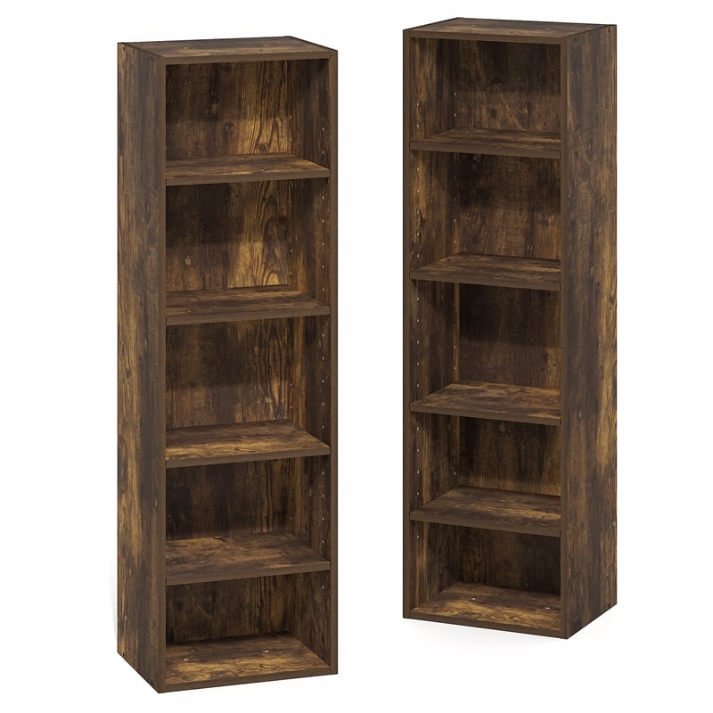 Pemberly Row 10 Tier Bookshelf with Open Shelves for Books in Amber Pine Finish