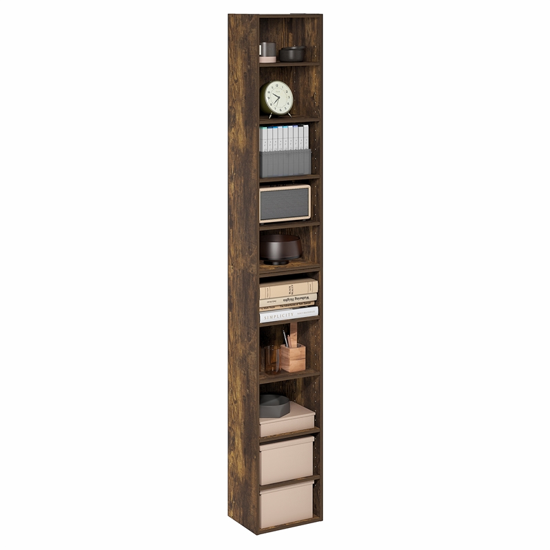Pemberly Row 10 Tier Bookshelf with Open Shelves for Books in Amber Pine Finish