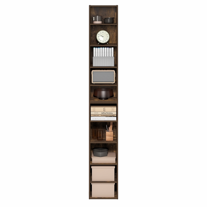 Pemberly Row 10 Tier Bookshelf with Open Shelves for Books in Amber Pine Finish
