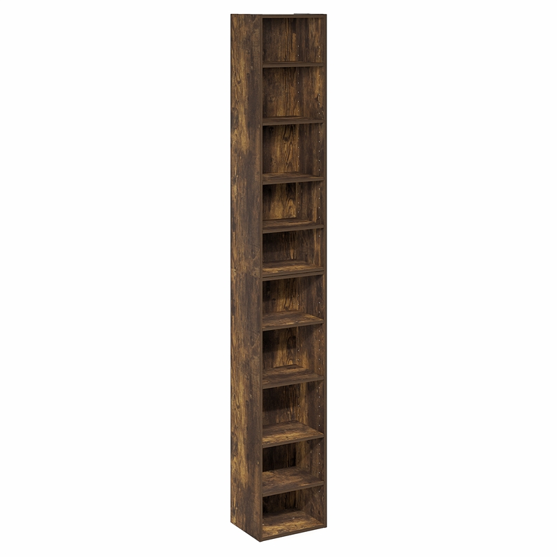 Pemberly Row 10 Tier Bookshelf with Open Shelves for Books in Amber Pine Finish