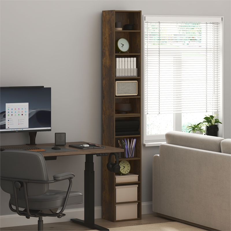 Pemberly Row 10 Tier Bookshelf with Open Shelves for Books in Amber Pine Finish