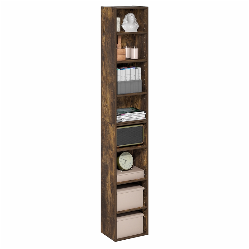Pemberly Row 8 Tier Bookshelf with Open Shelves for Books and Decor in Amber