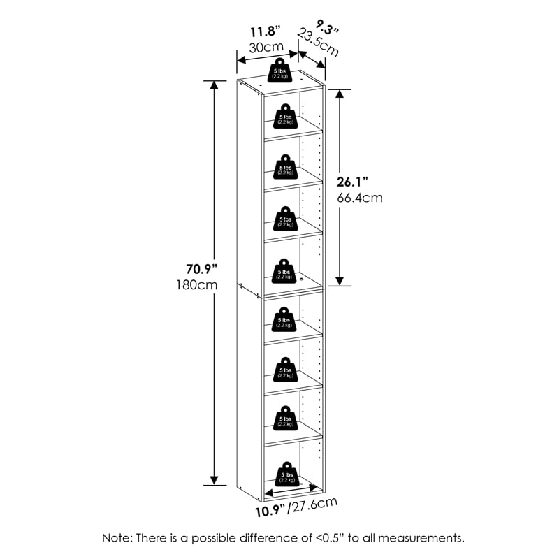 Pemberly Row 8 Tier Bookshelf with Open Shelves for Books and Decor in Amber