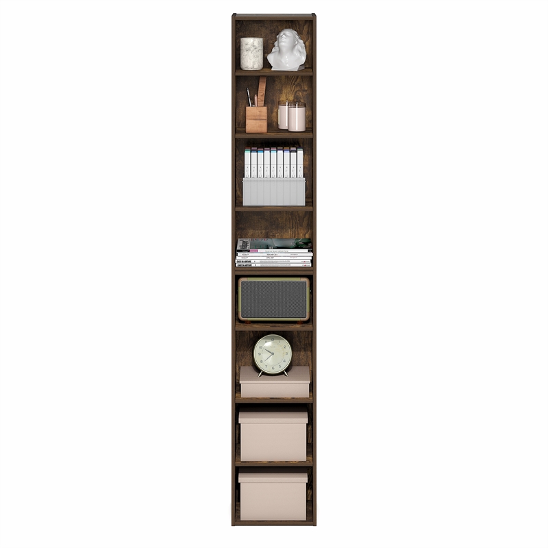Pemberly Row 8 Tier Bookshelf with Open Shelves for Books and Decor in Amber