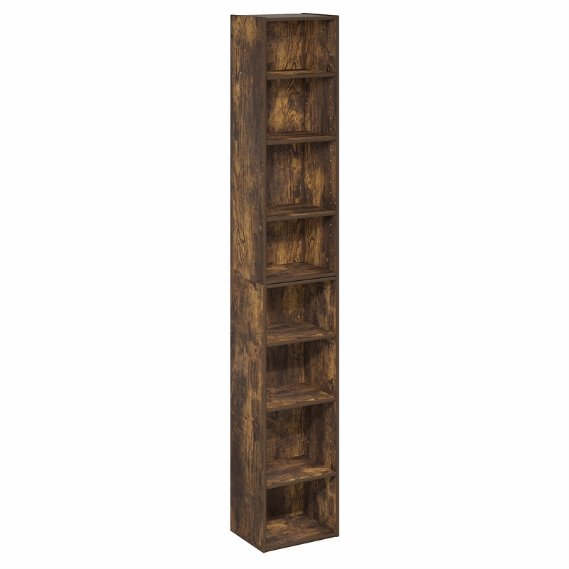 Pemberly Row 8 Tier Bookshelf with Open Shelves for Books and Decor in Amber