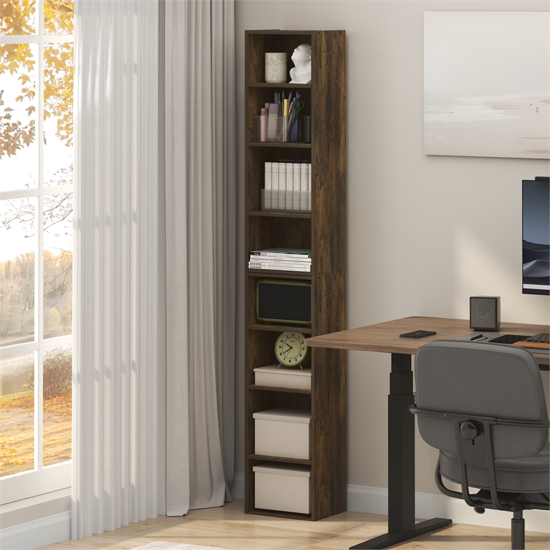Pemberly Row 8 Tier Bookshelf with Open Shelves for Books and Decor in Amber