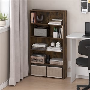 Pemberly Row 5 Tier Wide Open Shelf Bookcase for Books and Decor in Amber Pine