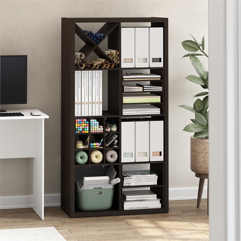 Pemberly Row H-Shelf Cube Organizer Insert for Extra Thick Series in Black Oak