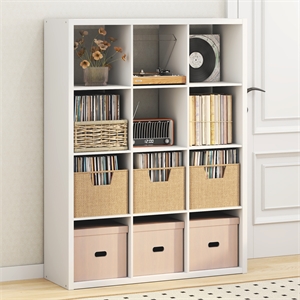 Pemberly Row 12 Cube Vinyl Record Media Storage Organizer in White Finish