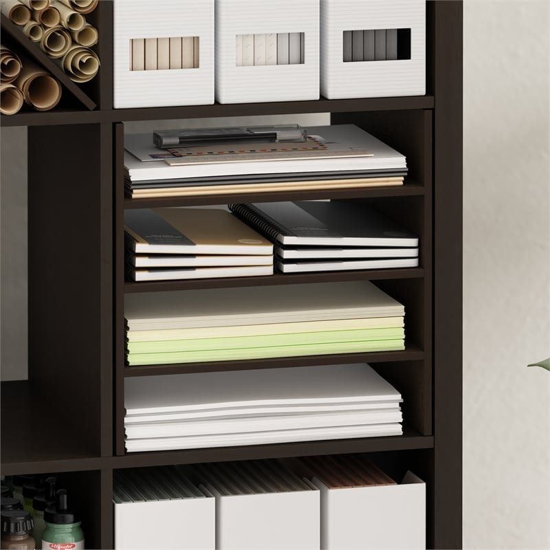 Pemberly Row 3 Shelf File Organizer Cube Insert for Storage in Dark Oak