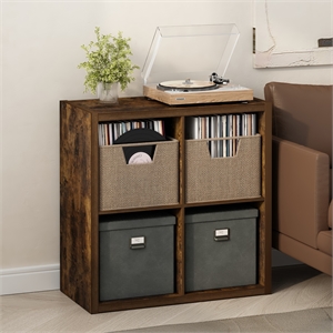 Pemberly Row 4 Cube Vinyl Record Media Storage Organizer in Amber Pine