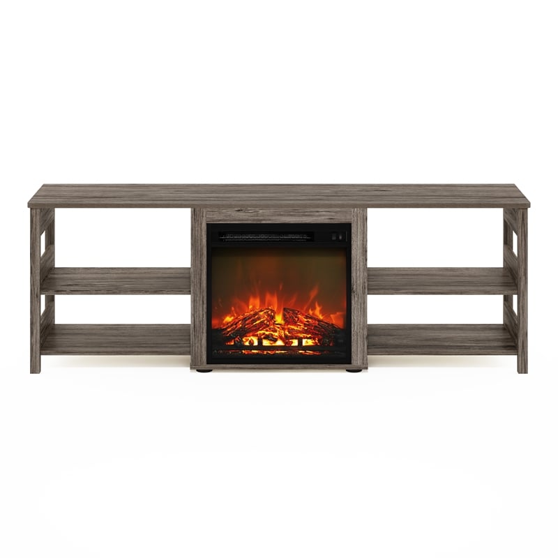 Pemberly Row 70 Inch TV Stand with Electric Fireplace in Rustic Oak