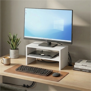 Pemberly Row 15.7&quot Wide Stackable Monitor Stand Riser Set of 2 in White