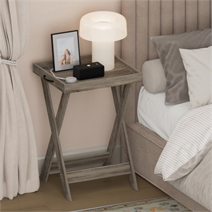Pemberly Row Square X-Legs Nightstand Removable Tray Top End Table in French Oak