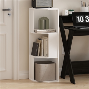 Pemberly Row 3-Tier Corner Bookshelf with Open Shelves in Plain White