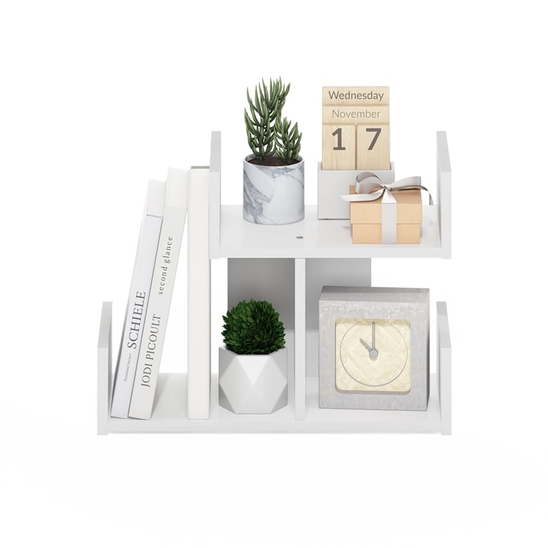 Pemberly Row Wooden Desktop Bookshelf Storage Organizer 3 Shelves in White