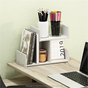 Pemberly Row Wooden Desktop Bookshelf Storage Organizer 3 Shelves in White