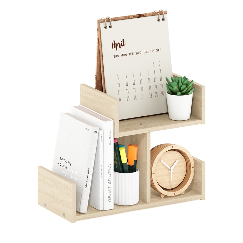 Pemberly Row Wooden Desktop Bookshelf Storage Organizer 3 Shelves in Bauhaus Oak