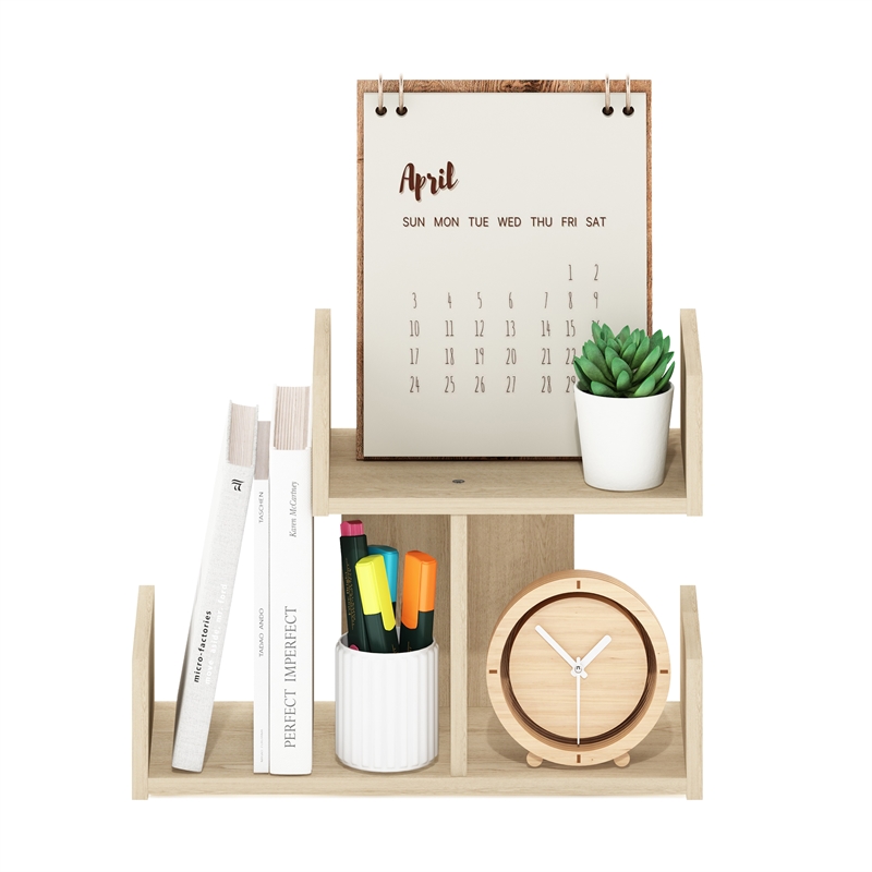 Pemberly Row Wooden Desktop Bookshelf Storage Organizer 3 Shelves in Bauhaus Oak
